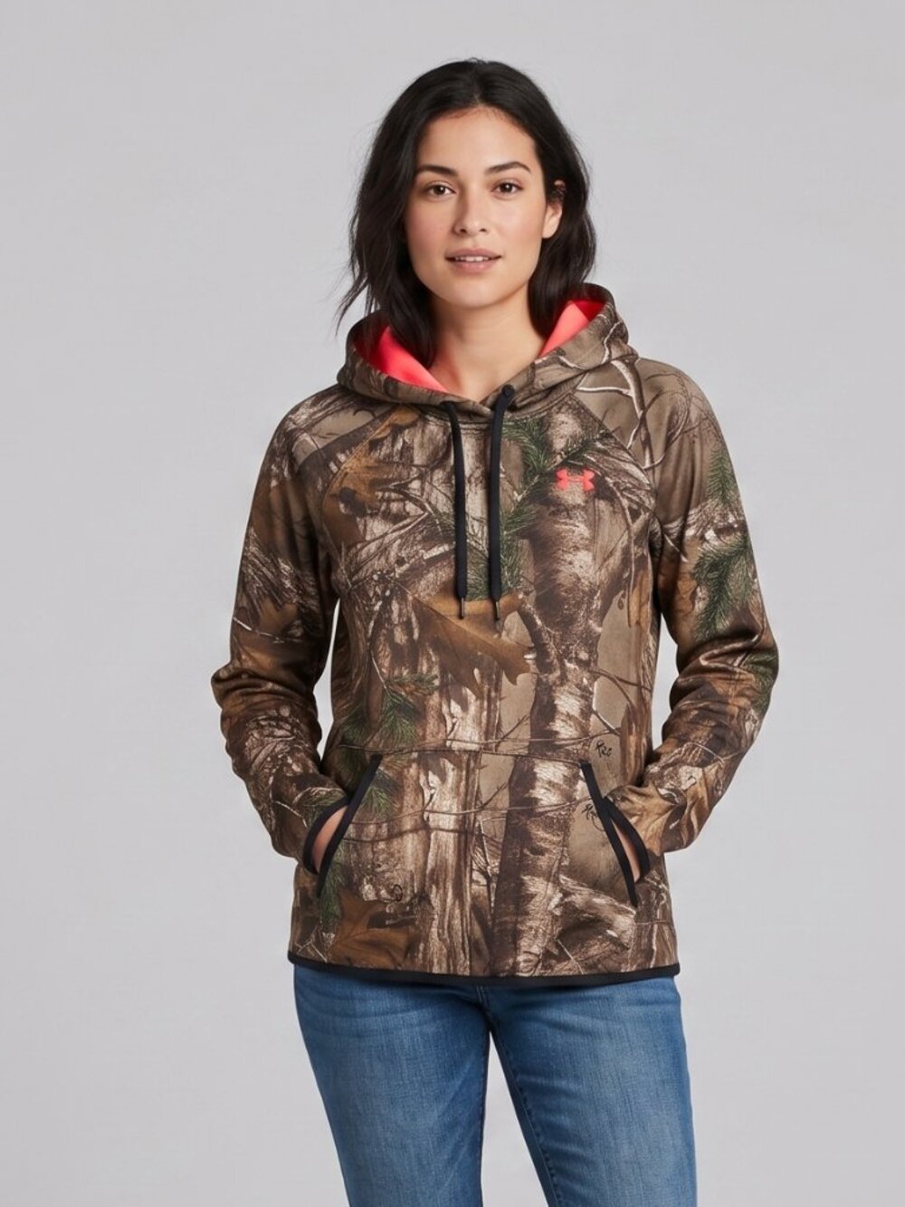 Under Armour Realtree Camo Fleece Hoodie Pink Lined Thumbhole Sweatshirt Small